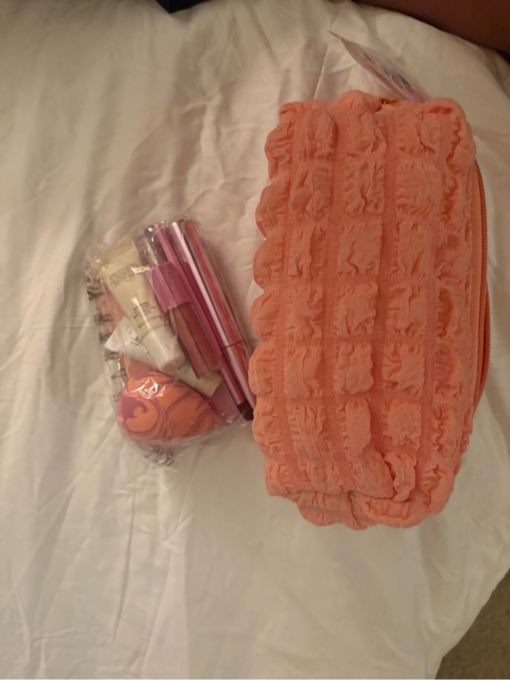 Textured Coral Pink Cosmetic Bag